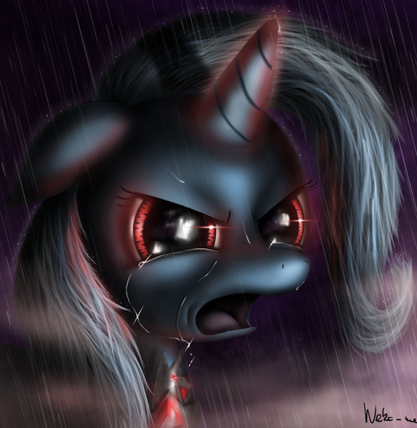 Size: 2000x2054 | Tagged: safe, artist:neko-me, derpibooru import, trixie, pony, unicorn, alicorn amulet, crying, female, mare, rain, red eyes, sad, solo