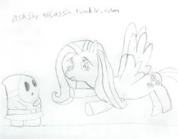 Size: 1924x1498 | Tagged: 30 minute art challenge, artist:2shyshy, crossover, derpibooru import, fluttershy, nintendo, safe, shy guy, super mario bros., super mario bros. 2, traditional art