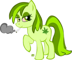 Size: 693x571 | Tagged: artist:glamourkat, bedroom eyes, colored eyelashes, derpibooru import, drugs, eyelashes, female, high, joint, looking at you, mare, marijuana, oc, oc:stoney poney, pot, raised hoof, safe, simple background, smoking, solo, standing, transparent background, unofficial characters only