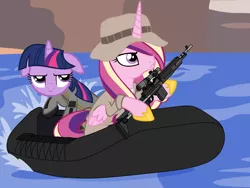 Size: 3600x2700 | Tagged: artist:beavernator, call of duty, captain price, crossover, derpibooru import, gun, m14, m14 ebr, modern warfare 2, princess cadance, rifle, safe, soap mactavish, twilight is not amused, twilight sparkle, unamused, weapon, zodiac (watercraft)