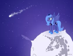 Size: 1286x1000 | Tagged: artist:empty-10, comet, derpibooru import, mare in the moon, moon, princess luna, s1 luna, safe, shooting star, solo, space, the little prince