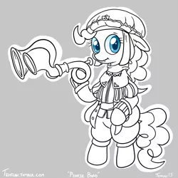 Size: 1000x1000 | Tagged: safe, artist:tehflah, derpibooru import, pinkie pie, pony, 30 minute art challenge, bard, bipedal, clothes, costume, fantasy class, final fantasy, flugelhorn