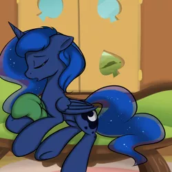 Size: 1000x1000 | Tagged: artist:theparagon, couch, derpibooru import, hunted luna, pillow, princess luna, safe, solo