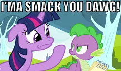 Size: 618x360 | Tagged: abuse, caption, derpibooru import, image macro, italian twilight, safe, spike, spikeabuse, text, twilight sparkle