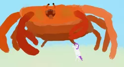 Size: 888x482 | Tagged: artist:elnachato, crab, derpibooru import, fight, giant crab, rarity, rarity fighting a giant crab, safe