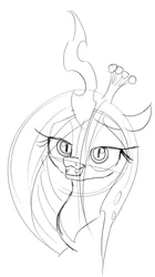 Size: 526x940 | Tagged: artist:zev, bust, derpibooru import, dreamworks face, grayscale, monochrome, portrait, queen chrysalis, safe, sketch, solo