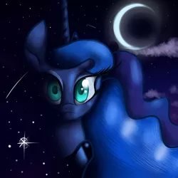 Size: 1024x1024 | Tagged: artist:wojtovix, bust, colored pupils, crescent moon, derpibooru import, moon, night, princess luna, safe, solo, stars