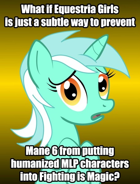 Size: 625x823 | Tagged: safe, derpibooru import, lyra heartstrings, pony, unicorn, fighting is magic, equestria girls, conspiracy lyra, exploitable meme, looking at you, meme, open mouth