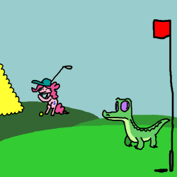 Size: 500x500 | Tagged: animated, artist:ciircuit, cap, derpibooru import, eating, flag, frame by frame, golf, golf ball, gummy, hat, pinkie pie, pole, safe, sports, swallow
