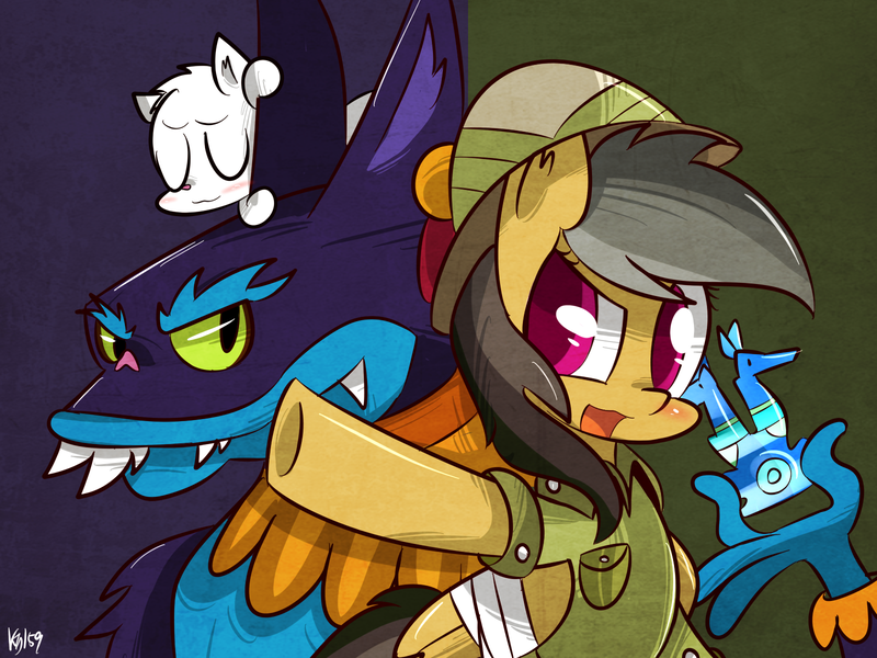 Size: 1600x1200 | Tagged: ahuizotl, artist:kty159, cat, daring do, derpibooru import, mitsy, safe, sapphire statue