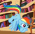 Size: 330x321 | Tagged: safe, derpibooru import, screencap, rainbow dash, pegasus, pony, animated, blinking, book, bookshelf, crossed hooves, cute, dashabetes, female, floating, flying, gif, golden oaks library, image, ladder, library, loop, mare, smiling, solo, spread wings, tail twitch, wings