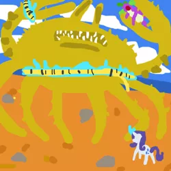 Size: 500x500 | Tagged: artist:devi, crab, derpibooru import, fight, giant crab, rarity, rarity fighting a giant crab, safe, spike