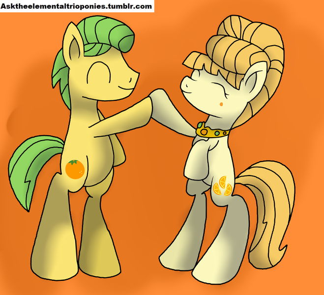 Size: 3000x2731 | Tagged: safe, artist:novaspark, derpibooru import, aunt orange, mosely orange, uncle orange, pony, 30 minute art challenge, bipedal, female, male, shipping, straight, the oranges