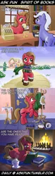 Size: 600x1911 | Tagged: artist:muffinshire, ask, ask pun, book, chocolate, clothes, comic, derpibooru import, fire, food, hot chocolate, oc, oc:pun, reading, safe, scarf, snow, tumblr, unofficial characters only