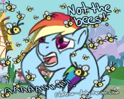 Size: 768x615 | Tagged: artist:jazizard, bee, derpibooru import, insect, nicolas cage, not the bees, rainbow dash, safe, scared, the wicker man