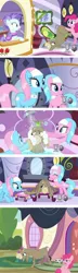 Size: 600x2074 | Tagged: safe, derpibooru import, aloe, cranky doodle donkey, lotus blossom, pinkie pie, roxie, roxie rave, donkey, earth pony, pony, ew gay, spa, spa twins