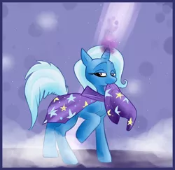 Size: 966x940 | Tagged: safe, artist:qwert5, derpibooru import, trixie, pony, unicorn, female, mare, mouth hold, solo