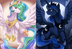 Size: 1137x772 | Tagged: artist:mr-tiaa, artist:trojan-pony, derpibooru import, princess celestia, princess luna, safe