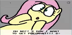 Size: 1136x558 | Tagged: suggestive, artist:pokehidden, derpibooru import, fluttershy, pony, banned from equestria daily, :o, cross-eyed, female, implied impregnation, on back, open mouth, solo, solo female, wide eyes