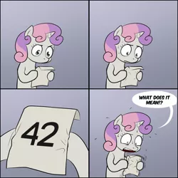 Size: 1280x1280 | Tagged: 42, artist:lemondevil, derpibooru import, exploitable meme, hitchhiker's guide to the galaxy, meme, obligatory pony, safe, sweetie belle, sweetie's note meme, text