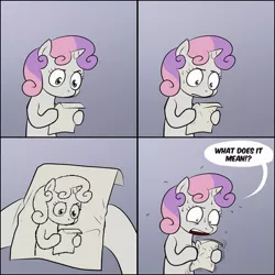 Size: 600x600 | Tagged: derpibooru import, exploitable meme, meme, obligatory pony, recursion, safe, sweetie belle, sweetie's note meme