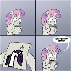 Size: 1280x1280 | Tagged: artist:lemondevil, artist:wollap, derpibooru import, exploitable meme, meme, obligatory pony, rarity, safe, sweetie belle, sweetie's note meme