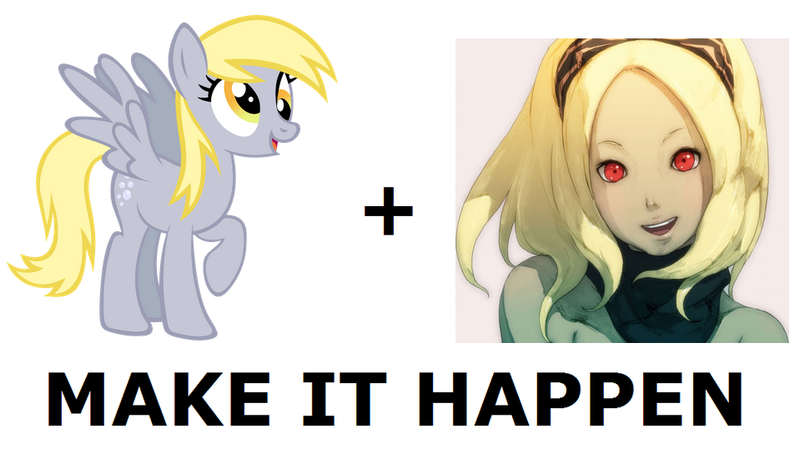 Size: 959x544 | Tagged: safe, derpibooru import, derpy hooves, pegasus, pony, exploitable meme, female, gravity rush, kat, make it happen, mare, meme