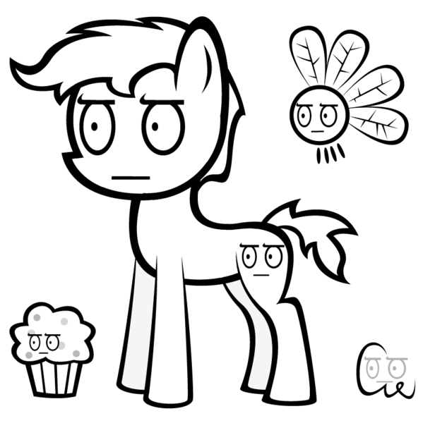 Size: 800x801 | Tagged: artist:cogweaver, derpibooru import, food, look of disapproval, muffin, parasprite, random pony, reaction image, safe