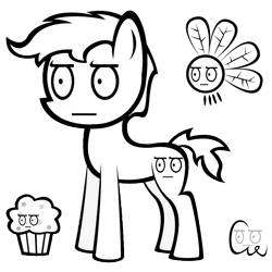 Size: 800x801 | Tagged: artist:cogweaver, derpibooru import, food, look of disapproval, muffin, parasprite, random pony, reaction image, safe