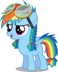 Size: 3772x4659 | Tagged: absurd resolution, alternate hairstyle, artist:austiniousi, braid, derpibooru import, female, filly, filly rainbow dash, goggles, pigtails, rainbow dash, safe, simple background, solo, transparent background, vector, younger