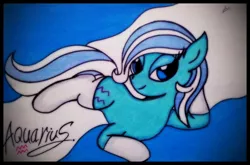 Size: 1024x676 | Tagged: safe, artist:canvymamamoo, derpibooru import, oc, oc:aquarius, unofficial characters only, earth pony, pony, abstract background, aquarius, clothes, female, lidded eyes, mare, prone, socks, solo