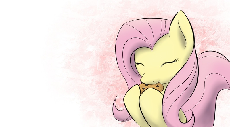 Size: 1960x1080 | Tagged: safe, artist:dshou, derpibooru import, fluttershy, pegasus, pony, cookie, eating, eyes closed, female, food, hoof hold, mare, solo, wallpaper