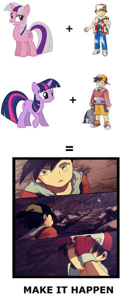 Size: 929x2000 | Tagged: derpibooru import, ethan, exploitable meme, g1, make it happen, meme, pokémon, red, safe, twilight sparkle