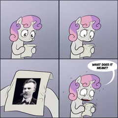 Size: 600x600 | Tagged: derpibooru import, exploitable meme, friedrich nietzsche, meme, obligatory pony, safe, sweetie belle, sweetie's note meme