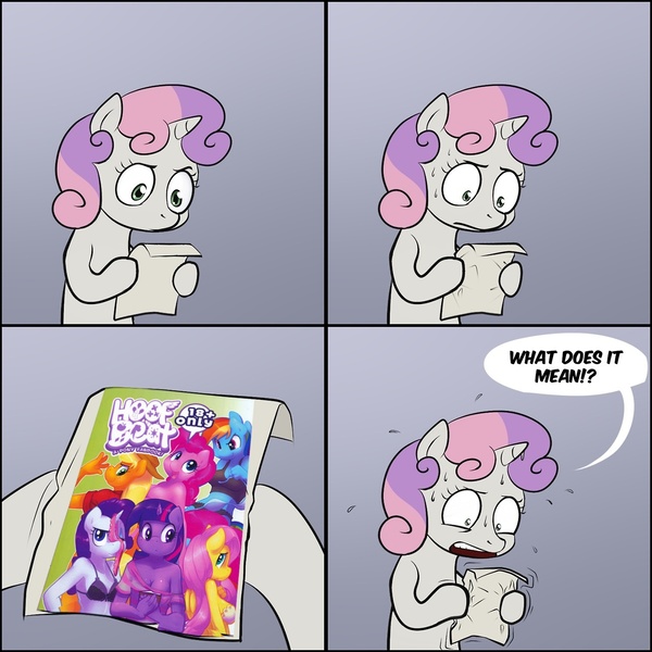 Size: 1280x1280 | Tagged: artist:miu, comic, derpibooru import, exploitable meme, hoofbeat, meme, obligatory pony, safe, sweetie belle, sweetie's note meme