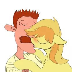 Size: 1280x1280 | Tagged: suggestive, artist:cymek, artist:umbra-art, derpibooru import, braeburn, human, blushing, crack shipping, everypony's gay for braeburn, eyes closed, floppy ears, french kiss, gay, joke shipping, kissing, making out, male, meme, nigel thornberry, shipping, tongue out, wat, why, why not