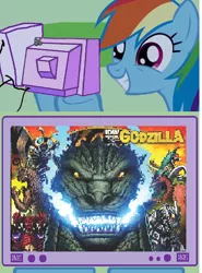 Size: 444x600 | Tagged: chris mowry, derpibooru import, destoroyah, exploitable meme, gigan, godzilla, godzilla: rulers of the earth, godzilla (series), idw, kaiju, kiryu (godzilla), matt frank, mechagodzilla, meme, mothra, obligatory pony, rainbow dash, rodan, safe, tv meme, varan