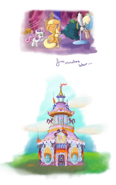 Size: 1181x1890 | Tagged: applejack, artist:finalflutter, carousel boutique, derpibooru import, safe, swapped cutie marks, sweetie belle