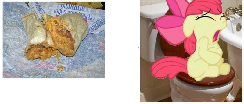 Size: 843x359 | Tagged: apple bloom, but why, derpibooru import, diarrhea, pooping, safe, taco bell, toilet