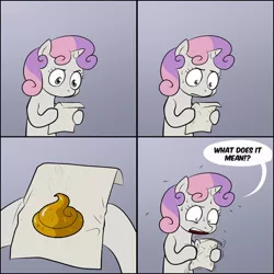 Size: 700x700 | Tagged: comic, derpibooru import, exploitable meme, meme, obligatory pony, poop, safe, sweetie belle, sweetiepoo, sweetie's note meme