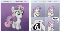 Size: 537x282 | Tagged: derpibooru, derpibooru import, exploitable meme, juxtaposition, juxtaposition win, meme, meta, obligatory pony, safe, sweetie belle, sweetie's note meme