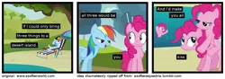 Size: 1200x420 | Tagged: suggestive, derpibooru import, edit, edited screencap, screencap, pinkie pie, rainbow dash, pony, too many pinkie pies, a softer world, clone, comic, implied selfcest, multeity, now kiss, pinkie clone, ponies riding ponies, riding, screencap comic