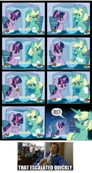 Size: 988x1860 | Tagged: comic, derpibooru import, glasses, idw, jade singer, ron burgundy, safe, summer mane, that escalated quickly, twilight sparkle, will ferrell