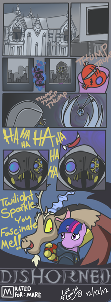 Size: 2304x6226 | Tagged: artist:dontaskforcookie, comic, crossover, derpibooru import, discord, dishonored, heart (organ), organs, pun, semi-grimdark, twilight sparkle