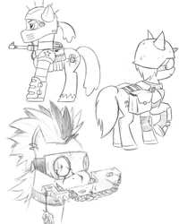 Size: 800x1000 | Tagged: artist:dontaskforcookie, derpibooru import, fallout equestria, oc, raider, semi-grimdark, sketch, sketch dump, unofficial characters only