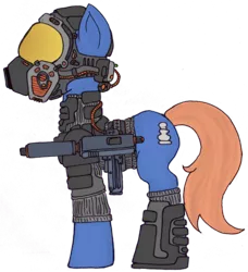 Size: 862x946 | Tagged: armor, artist:dontaskforcookie, derpibooru import, fallout equestria, gas mask, gun, mask, oc, safe, suppressor, unofficial characters only, weapon