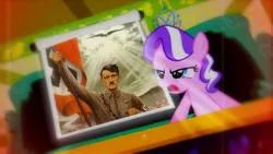 Size: 1366x768 | Tagged: safe, derpibooru import, diamond tiara, earth pony, pony, adolf hitler, female, filly, open mouth, solo