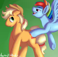 Size: 1280x1250 | Tagged: safe, artist:hoodoo, derpibooru import, applejack, rainbow dash, appleblitz (gay), appledash, applejack (male), female, gay, lesbian, male, poking, rainbow blitz, rule 63, shipping