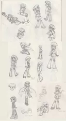 Size: 890x1637 | Tagged: safe, artist:khuzang, derpibooru import, applejack, twilight sparkle, human, equestria girls, clothes, crossover, humanized, lineart, sketch, sketch dump, skirt, traditional art