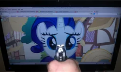 Size: 3264x1952 | Tagged: 4chan, bacon lube, derpibooru import, edgy, firefox, gun, irl, linux, looking at you, ow the edge, photo, rarity, safe, tab humor, weapon